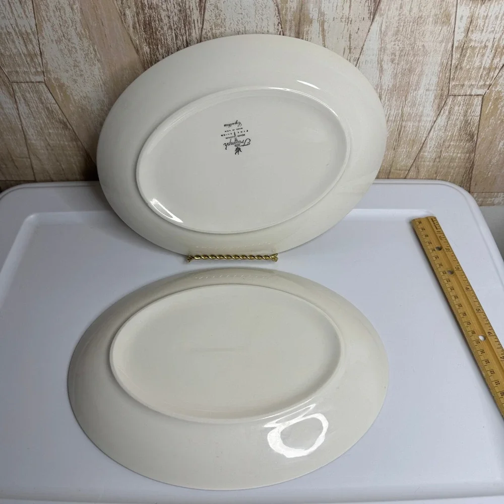 Homer Laughlin Triumph Cynthia Oval Serving Platters Blue Floral Set of 2 USA